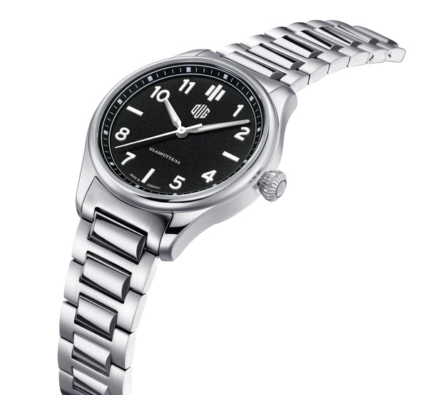 DUG Purist 37 Typ 2 Onyxschwarz mit Edelstahlband perspektivisch