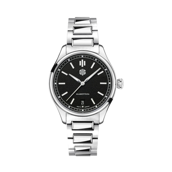 DUG Purist 37 Typ 1 Onyxschwarz mit Datum Edelstahlband