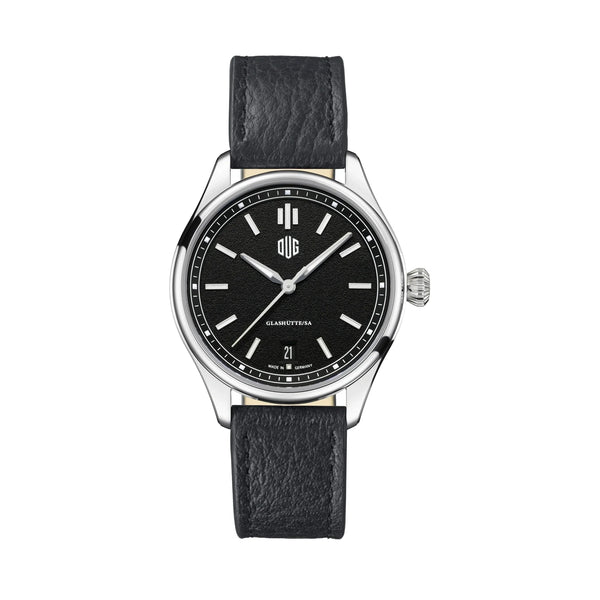 DUG Purist 37 Typ 1 Onyxschwarz mit Datum Echtlederband Schwarz