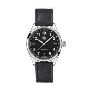 DUG Purist 37 Typ 2 Onyxschwarz mit Datum Echtlederband Schwarz