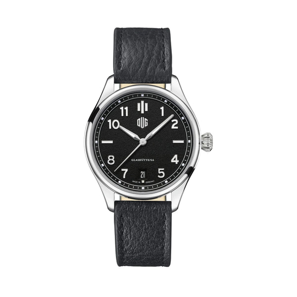 DUG Purist 37 Typ 2 Onyxschwarz mit Datum Echtlederband Schwarz